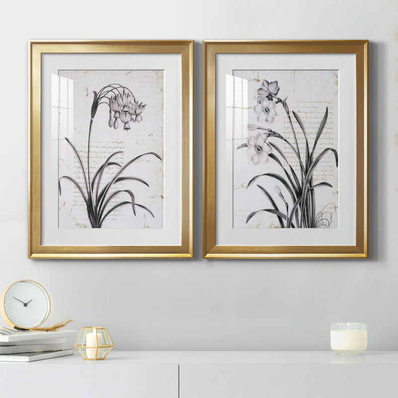 Détail Argyle et Fleurs I - Encadré sous verre acrylique, ensemble de 2, grande décoration murale pour salon, Blanc