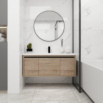 Armoire de salle de bain 48 po avec lavabo, portes et tiroir à fermeture en douceur, montage flottant, 48 po x 18 po