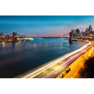 Brooklyn Bridge At Dusk by Ultima_Gaina - Wrapped Canvas Print