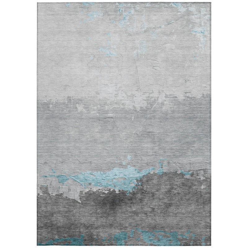 Tapis d'extérieur lavable abstrait bleu sarcelle 8 pi x 10 pi bleu et gris