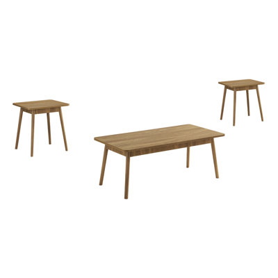 Ensemble de table, ensemble de 3 pièces, café, bout, côté, décor, salon, noyer clair, Mid-Century, moderne