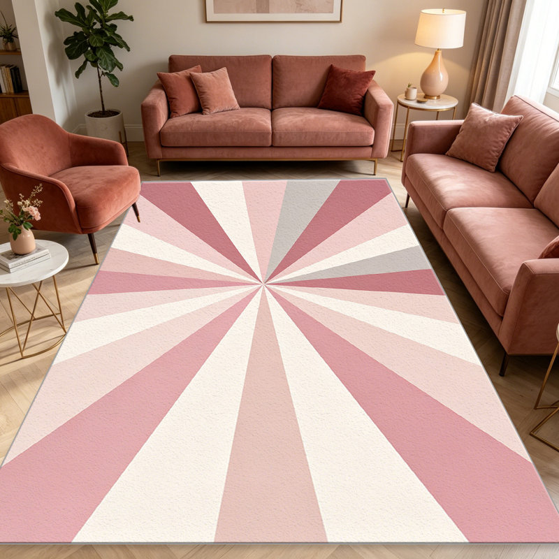 Retro Sunburst Pink carpet-easy to clean, machine-washable, soft and comfortable; suitable for door mats, kitchens, living rooms, bedrooms, corridors, and laundry areas. Easy to clean, durable carpet for home decoration.