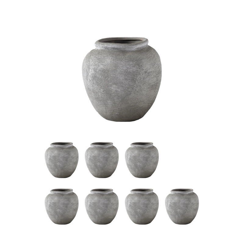  Vase en céramique texturé gris pierre, vase rustique pour grandes tiges et fleurs, décoration intérieure, de bureau, de spa ou d'hôtel, 6,5 po de diamètre (ouverture de 3,8 po) et 7 po de hauteur, paquet de 8