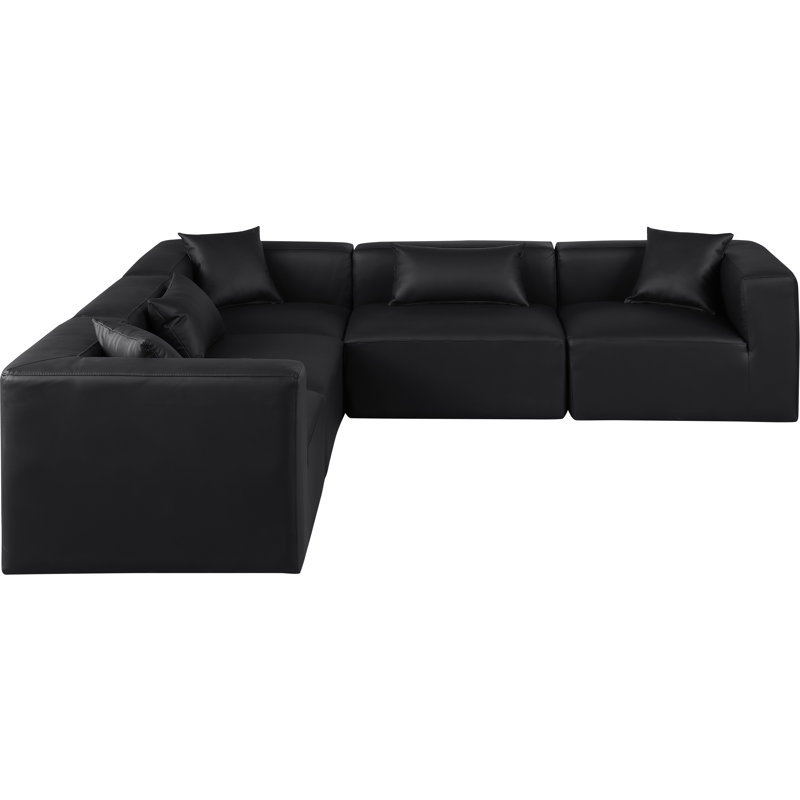 Houswerth Upholstered L-Shaped Sectional Reversible, Black Vegan Leather