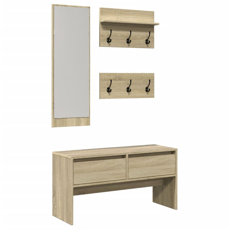 4 Piece Hallway Furniture Set Engineered Wood, Sonoma Oak