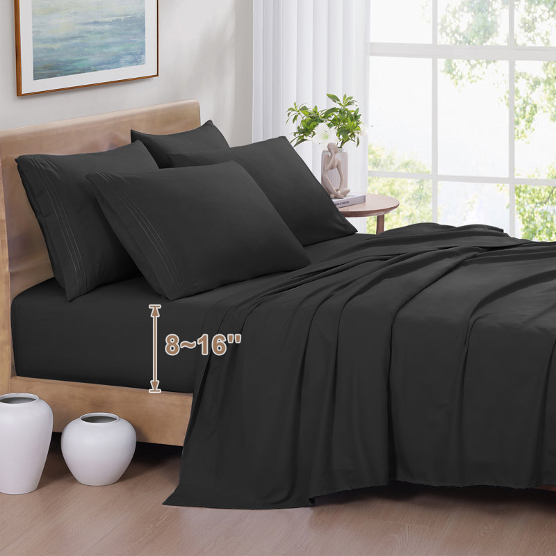 Ensemble de draps 6 pièces, Couvre-lit / courtepointe simple, Noir