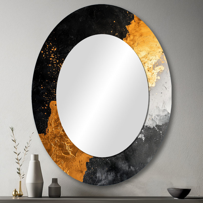 Doré et noir Auroras Edge Shapes II - Miroir mural moderne ovale, 43 po x 33 po