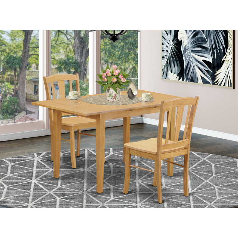 5-Piece Natural Oak Finish Solid Wood Top - Dining Room Set - Seats 4, 3 Pieces: 1 Table, 2 Chairs
