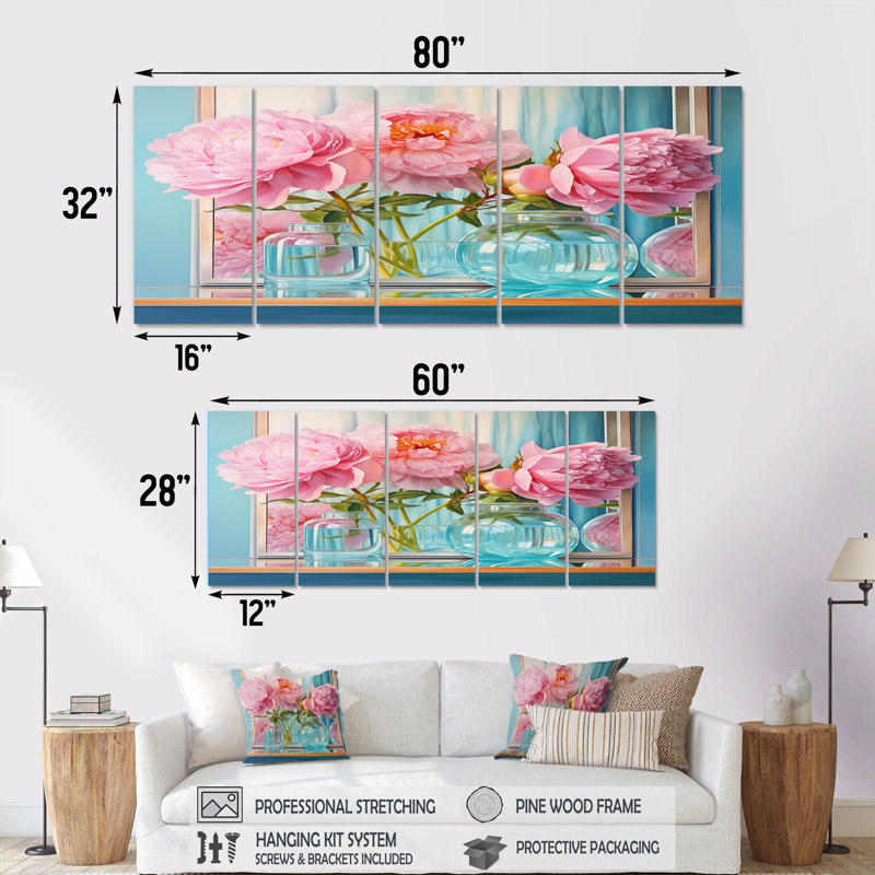 Ensemble de 5 pièces d'art mural - Bouquets assortis d'Otho, H 28 po x l 60 po