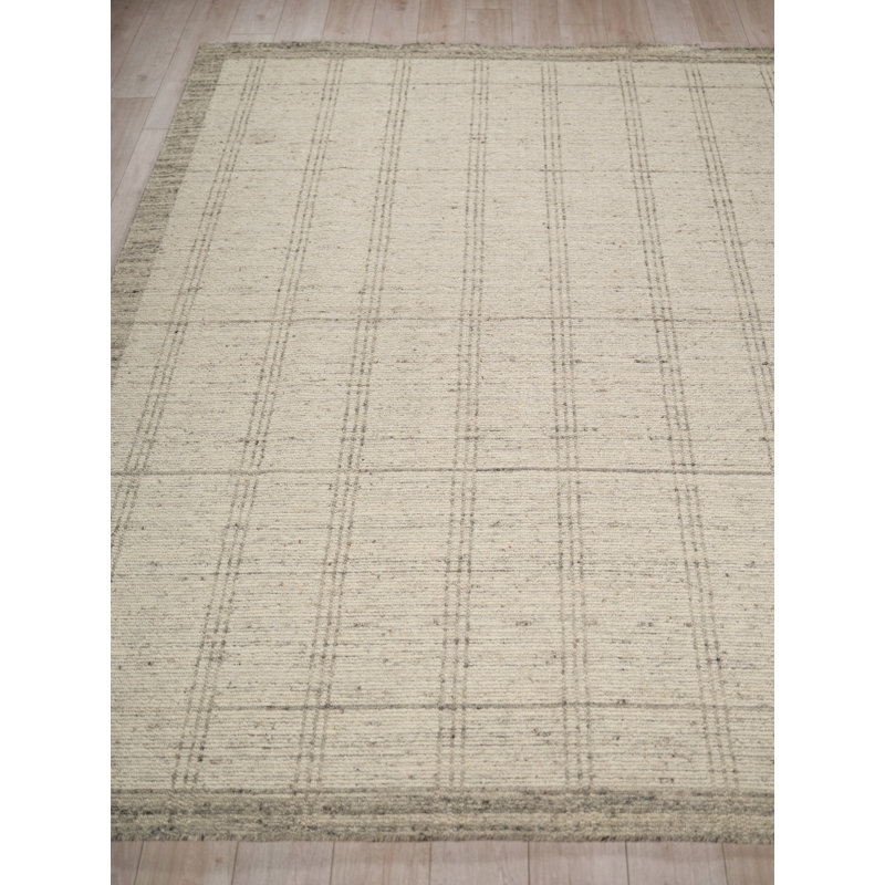 Desi hand-knotted Wool Silver Area Rug, Rectangle 9' x 12', Silver