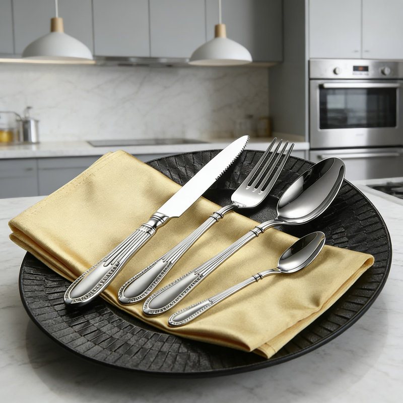 Ensemble de 20 couteaux à steak et fourchette en acier inoxydable de 20 po, conception à poignée florale française en relief rétro, coutellerie résistante à la rouille pour le steak, le souper et la cuisine
