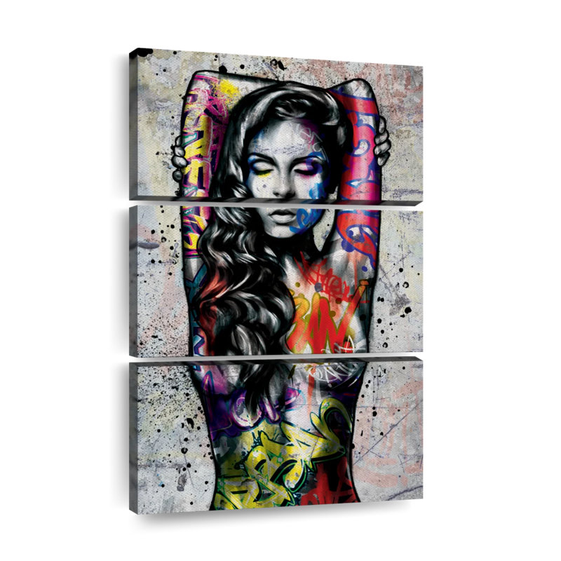 Portrait de femme grunge sur toile, ensemble de 3 pièces, H 57 po x l 36 po x P 1,25 po