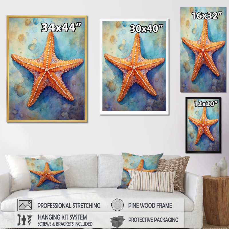 Spinny Starfish II - Starfish, art mural, H 32 po x l 24 po x P 1 po, Toile tendue