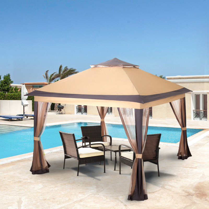 11 Ft. W x 11 Ft. D Metal Patio Gazebo, Brown