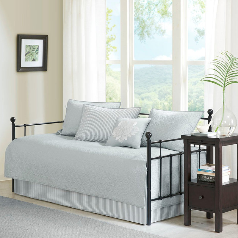 6 housses de lit de jour réversibles de couleur grise compatibles avec 1 housse, 3 taies décoratives et coussin décoratif avec rembourrage en coton pour matelas de luxe de 6 pièces