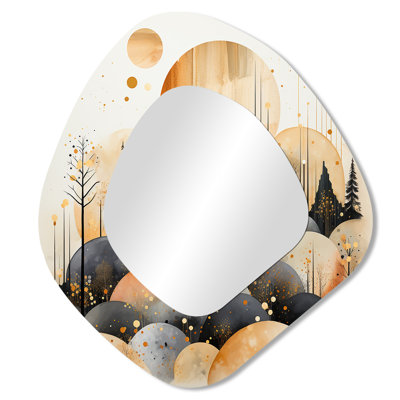 «Duffield», jaune et noir, paysage symphonie III - grand miroir mural de forme unique, paysage, miroir décoratif asymétrique jaune