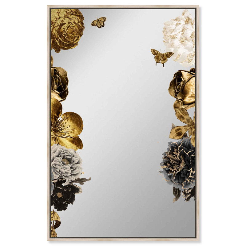 Golden Floral Love Animals Framed Mirror by Oliver Gal, Cream