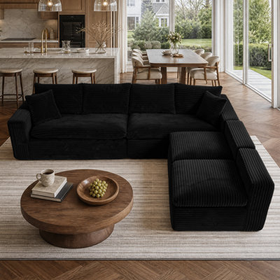 130" U-Shape Cloud Couch, Modern Modular Sectional U-Shape Sofa, Corduroy Upholstered Couches Deep Seat Sleeper Chaise Longue for Living Room, No Assembly Required