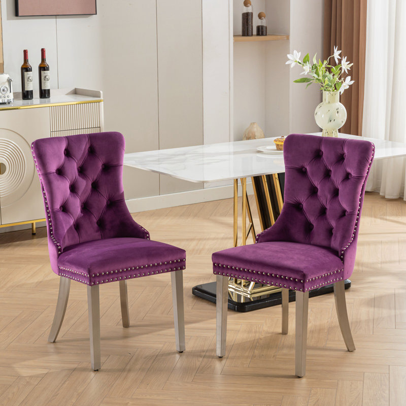 Chaise de salle à manger rembourrée, ensemble de 2, Mauve, Argent