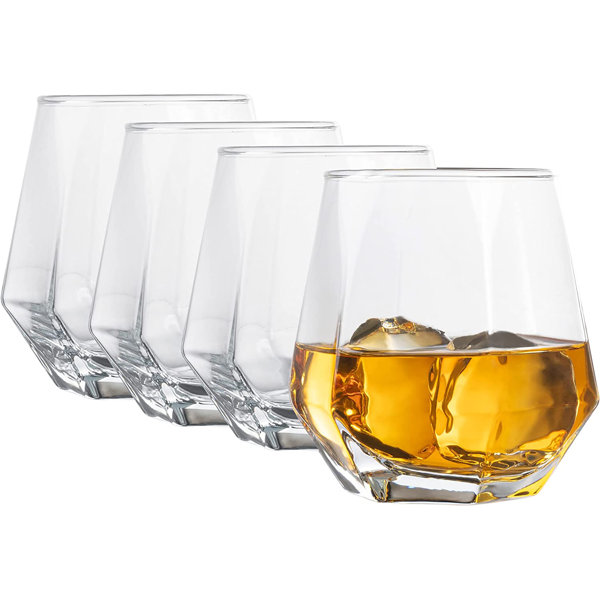 Diamond Whiskey Glasses, Stemless Bourbon Glass, Anti Rocking Drinking Glasses, Set of 2, Size: One size, Clear