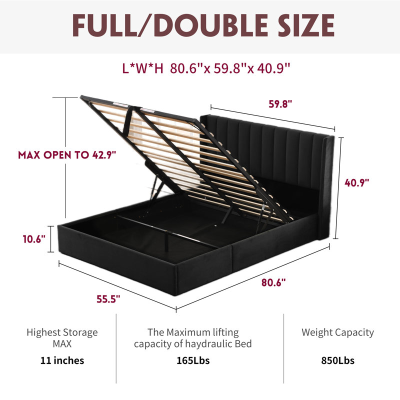 Lit plateforme avec rangement Daizia, Double, Noir