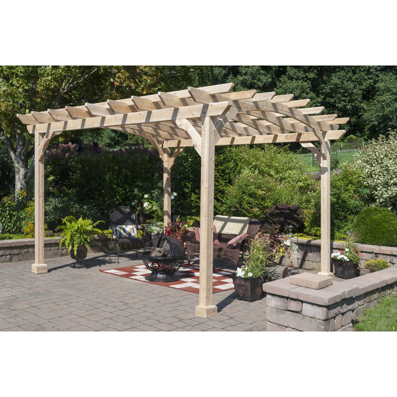 12 Ft. W x 10 Ft. D Solid Wood Pergola, Unstained