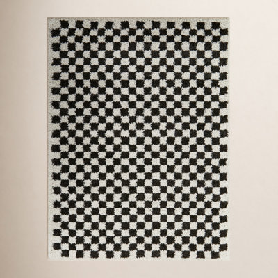 Walker Charcoal Cream Checkered Shag Rug