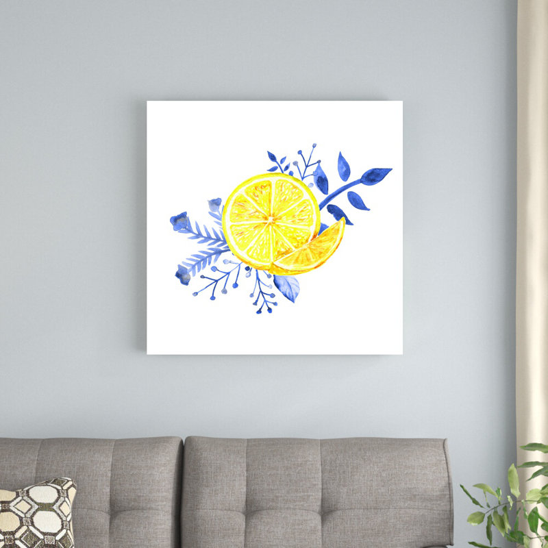 Lemon With Navy - Wrapped Canvas Painting, 30" H x 30" W