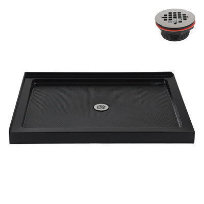 Base de douche en acrylique noir lustré avec drain central 48 po x 36 po Streamline NT-2142-48BL-CR