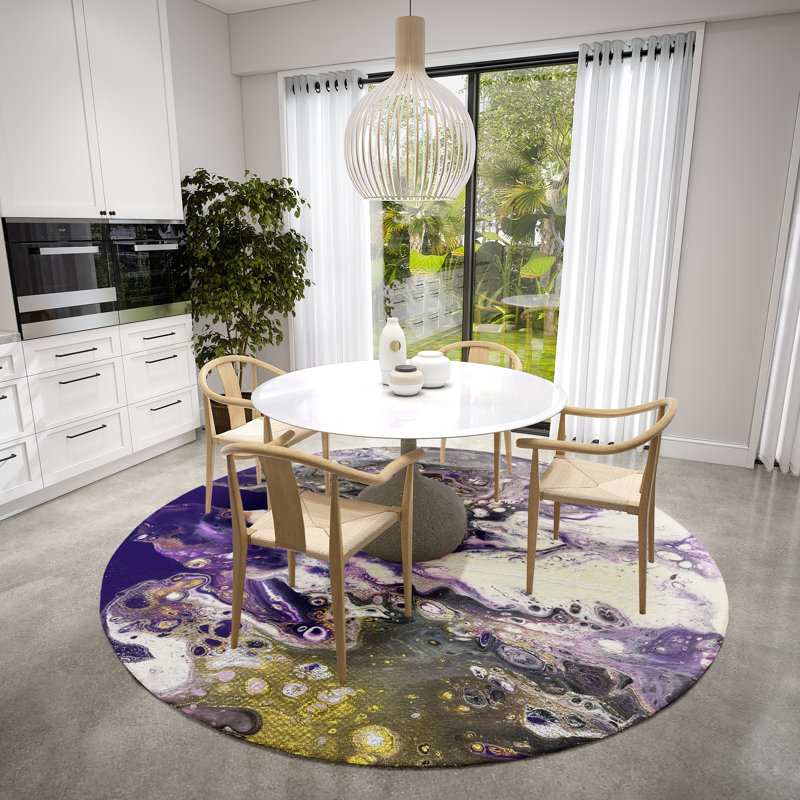 Chenille Washable Abstract Rug, Round 8'