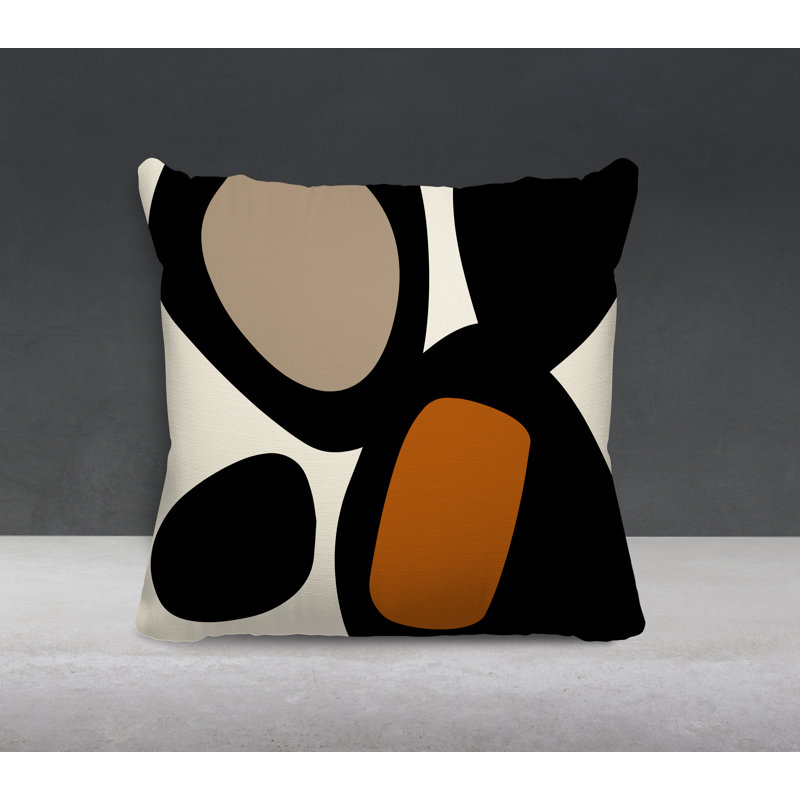 Coussin intérieur / extérieur en polyester filé Lara, 15 po x 15 po, Orange, blanc cassé