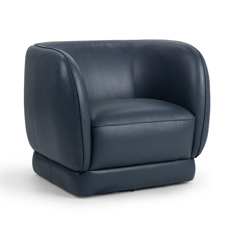 Rinner Leather Swivel Club Chair, Mystic Navy Genuine Leather