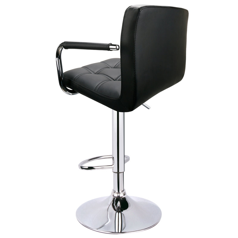Square Back With Armrest Adjustable 32.5" Bar Stool, Black