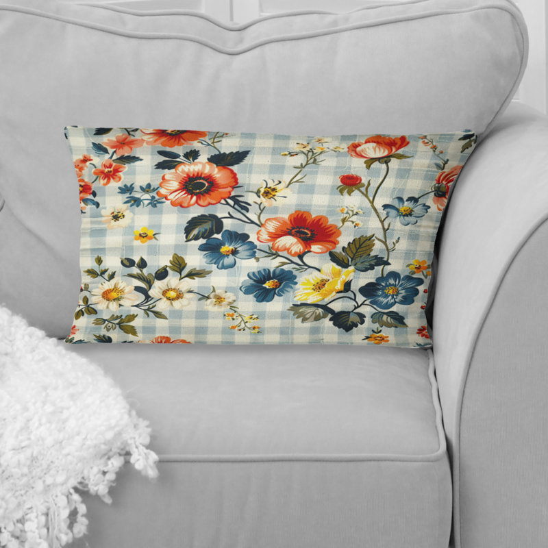 Coussin Floral, Orange / noir
