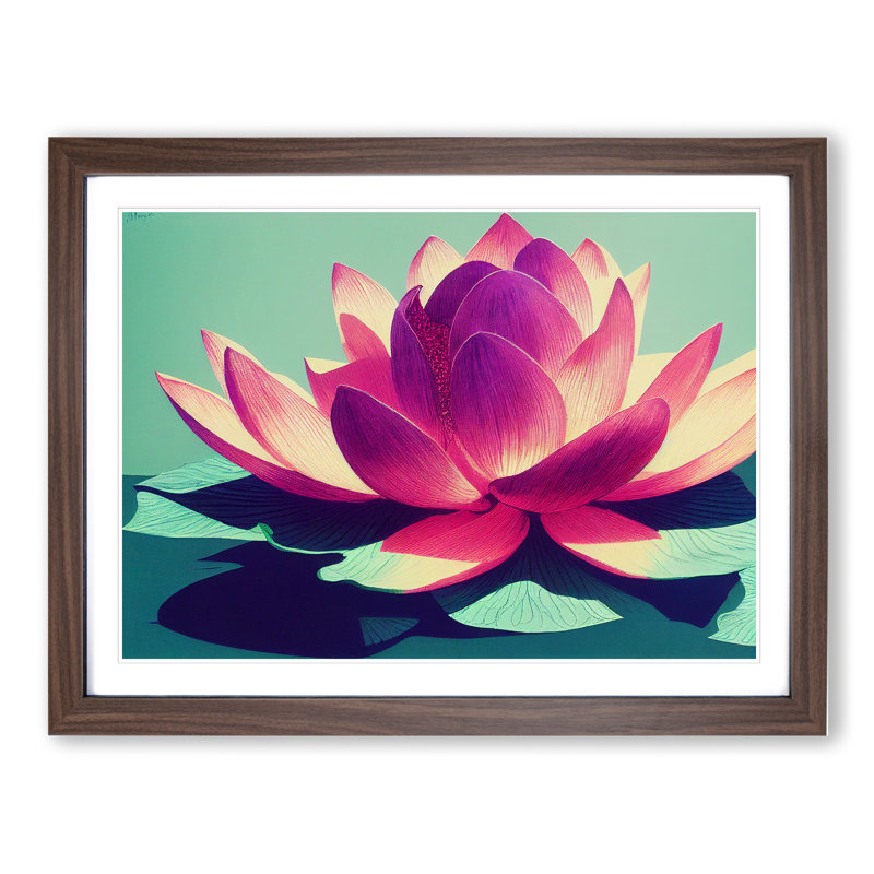 Flowing Lotus Flower - Framed Print, 46cm H x 64cm W x 2cm D, Walnut