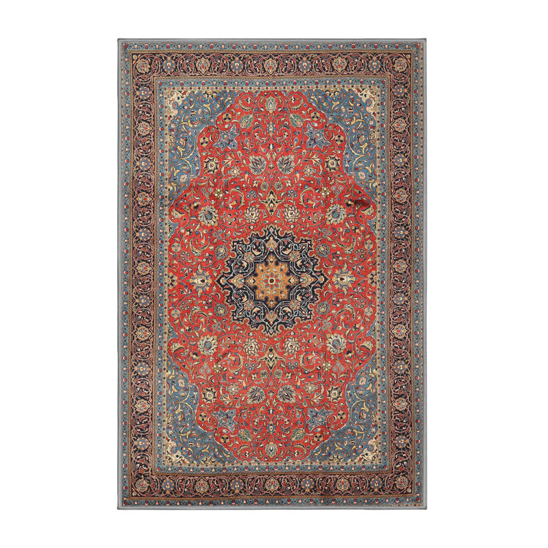 Tapis décoratif rouge à motif oriental Kallie, Rectangle 7 pi x 10 pi