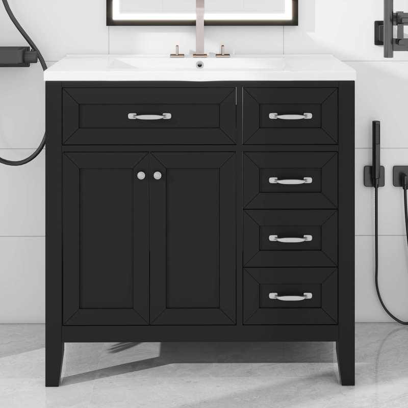 Ensemble de meuble-lavabo avec lavabo 36 po, Noir, Argent argent