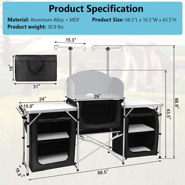 Portable Folding Camping Kitchen Table Grill Cook Storage Picnic Cabinet  Outdoor