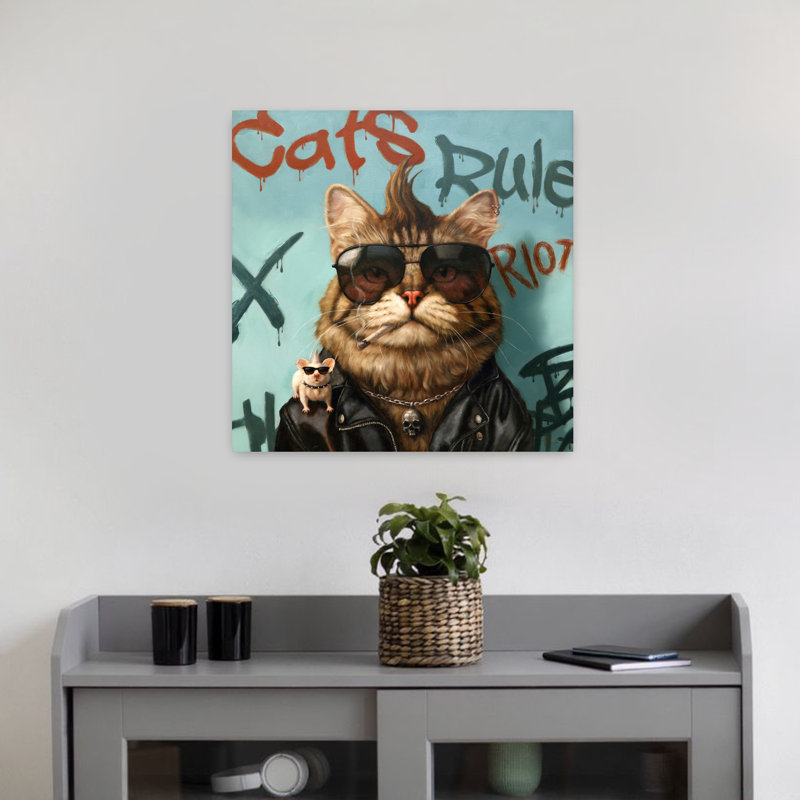 Art contemporain urbain Bad Cat, H 18 po x l 18 po
