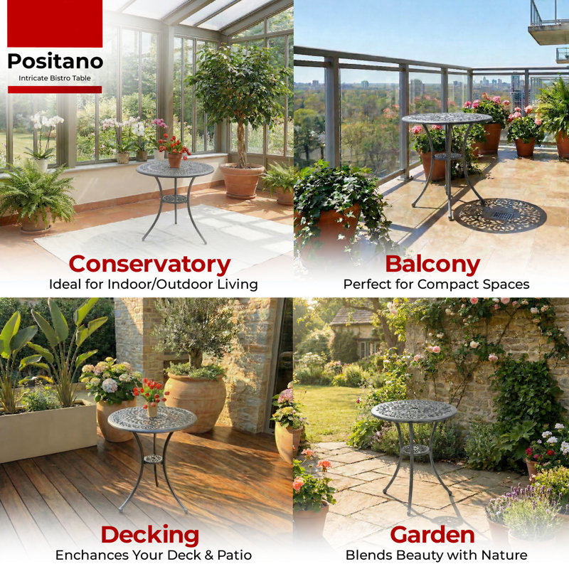 POSITANO Garden & Patio Grey Cast Aluminium Bistro Table, Grey