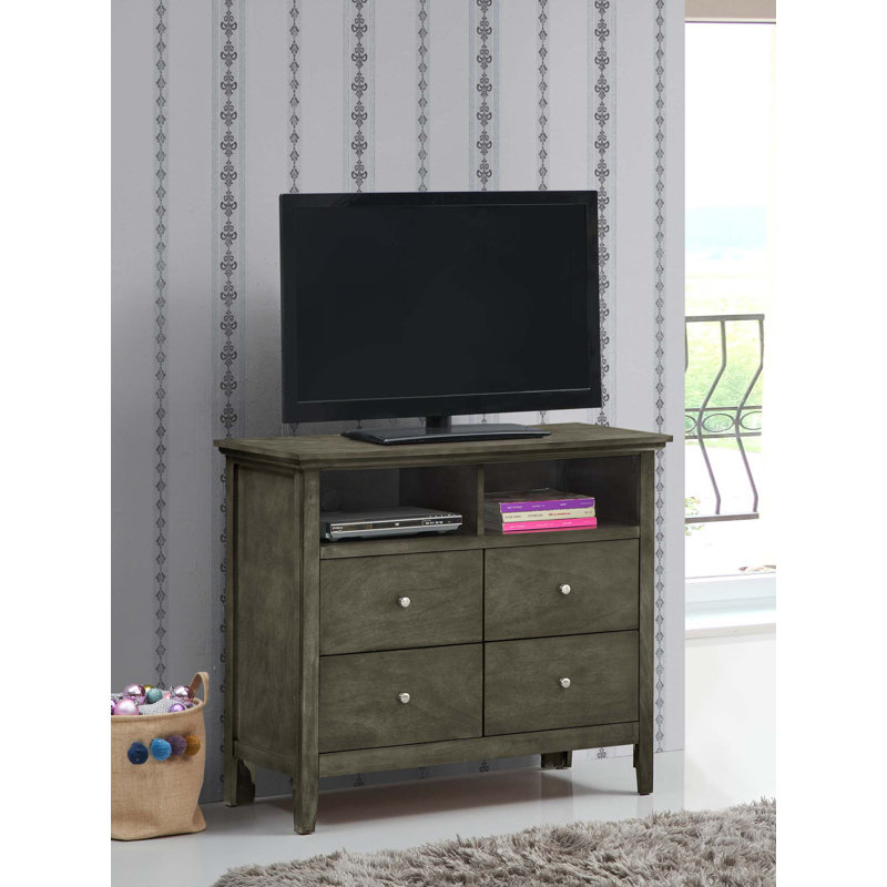 Commode télé avec 4 tiroirs, meuble télé avec comptoir ouvert pour le salon de la chambre à coucher, Gris