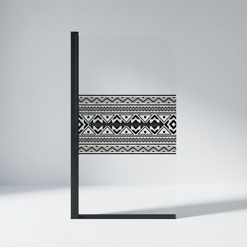 Frameless Bohemian Pattern Tempered Glass Shower Door for Bathtub – 32-Inch Width x 55-Inch Height, 180° Pivoting Hinge, Stainless Steel Handle