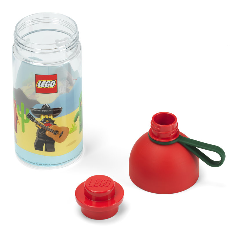 LEGO: Bouteille d'hydratation 0,5 L - Mexique - transparent avec couvercle à vis rouge, conception 3 pièces, capacité 17 oz