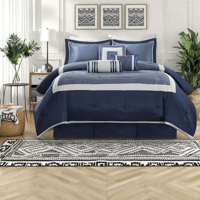 Comfortable Navy Bedding Sets, Polyester Crafted, Hotel Style For Home