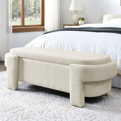 Grand banc de rangement en lin rembourré avec rangement - beige