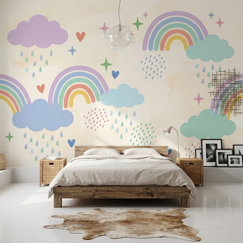 Papier peint arc-en-ciel amovible et fantaisiste, Texturé non collé, 160 po x 108 po