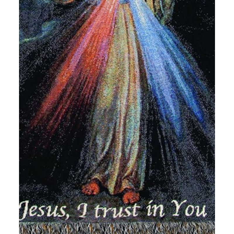 Manual Woodworkers & Weavers The Divine Mercy Woven Cotton Tapestry Throw Blanket with Words 50 x 60 Inch