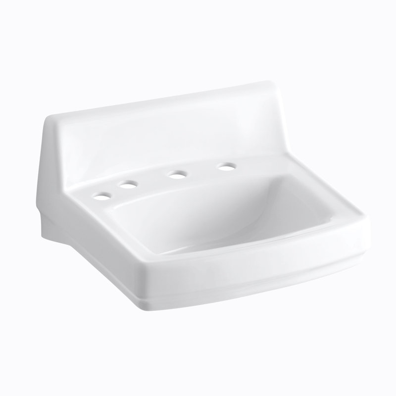 Lavabo de salle de bain mural 21 po en céramique avec trop-plein Greenwich, Blanc, Centres de 4 po
