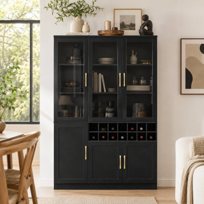 Meuble-bar à vin Staley de 180 cm de haut avec portes vitrées et casier amovible pour 14 bouteilles