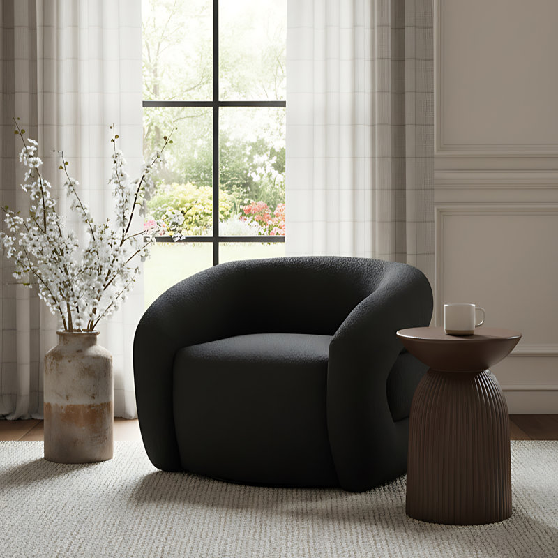 Fauteuil d'appoint pivotant en tissu Roxbury Boucle, Tissu bouclé noir